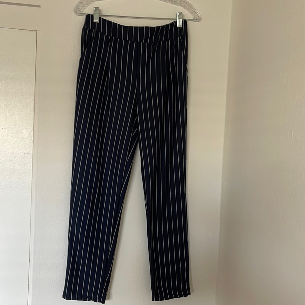 NAVY STRIPED TROUSERS
